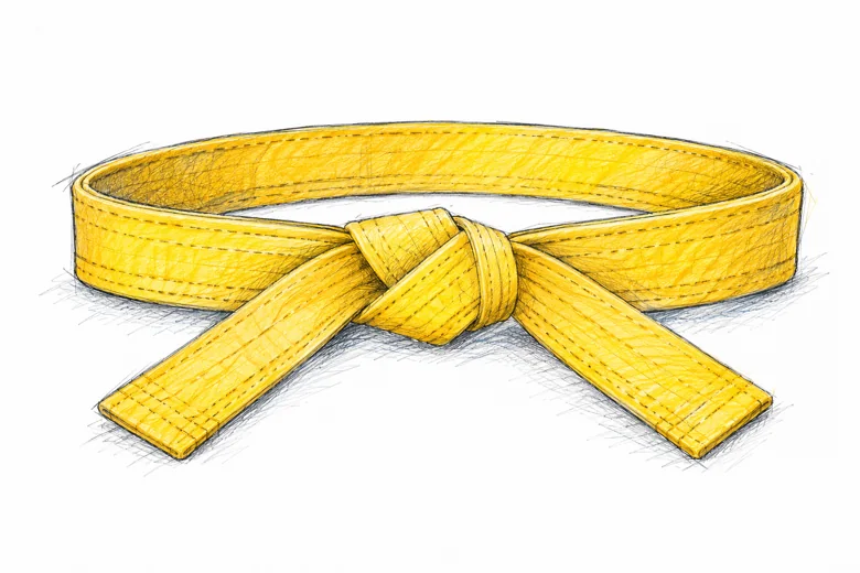 Ceinture de karaté jaune nouée, dessin au graphite et aux crayons de couleur.